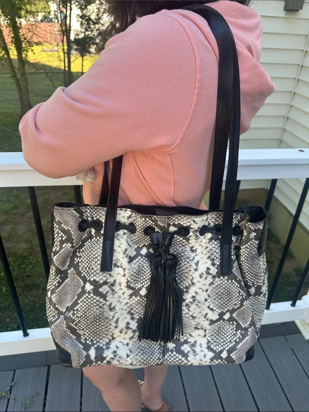 Patricia Nash Witney Shoulder Tote Bag Python Snakeskin Drawstring & Tassel